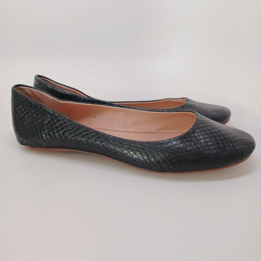 Miz Mooz Shoes Black Leather Ballet Flats Phaedra Reptile Snake Embossed Size 7 - Picture 10 of 15